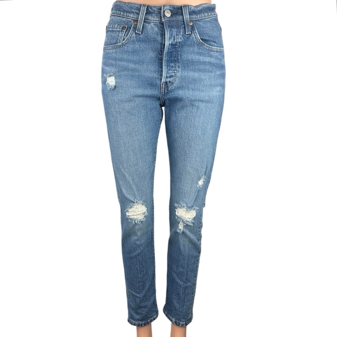 Levi Strauss & Co. 501 Blue High Rise Tapered Leg Distressed Crop Jeans Size 25